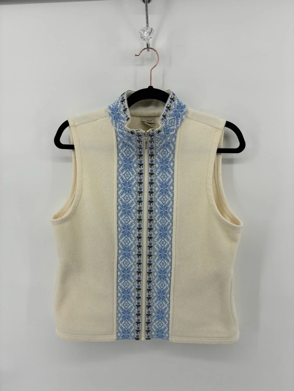 L.L. Bean Women's Cream Fleece Vest with Nordic Trim - Picture 2 of 7